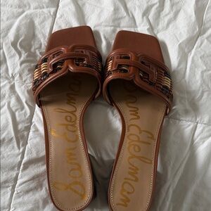 Sam Edelman Tan and Brown Woven Slide Sandals